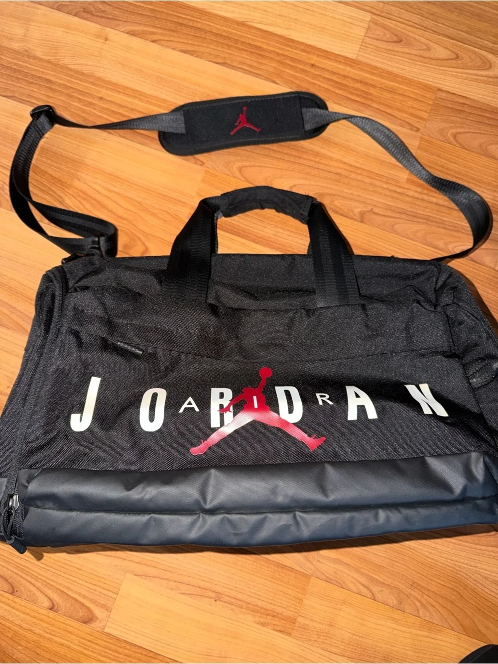 Jordan Black Duffel Bag with Red Jumpman Accent